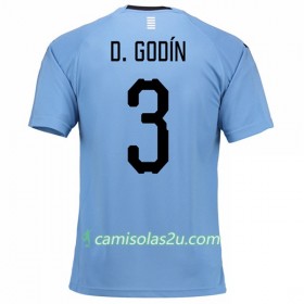Camisolas de Futebol Uruguai D.Godin 3 Equipamento Principal Copa do Mundo 2018 Manga Curta